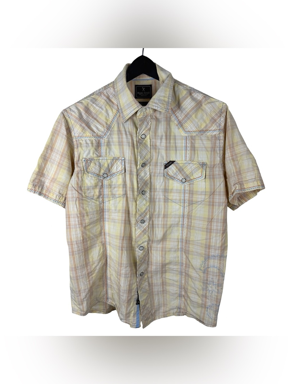 Mens Y2K Marc Ecko Pearl Snap Grunge Checkered Button Up Shirt Size M